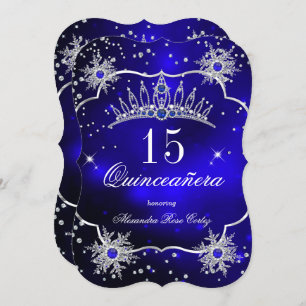 Convite Quinceanera Royal Blue Snowflake, Festa de 15 Tiar
