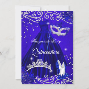 Convite Quinceanera Royal Mascarada Blue Vress Heels