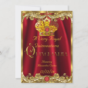 Convite Quinceanera Royal Red Gem Dourada Princesa Coroa