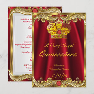 Convite Quinceanera Royal Vermelho Rubi Coroa de Ouro Prin