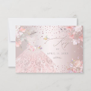 Convite Quinceanera RSVP Blush Gown Sweas