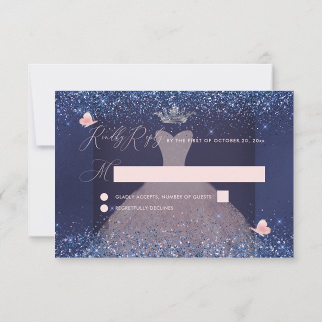 Convite Quinceanera RSVP Butterfly Blush Marinho (Verso)