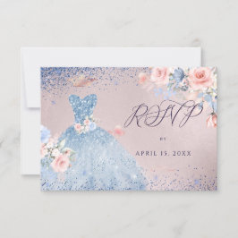Convite Quinceanera RSVP Dusty Blue Glitter