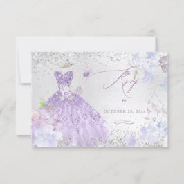 Convite Quinceanera RSVP Dusty Purple Glitter