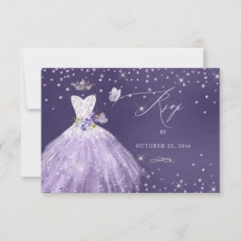 Convite Quinceanera RSVP Dusty Purple Glitter