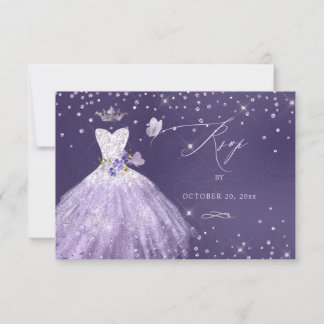 Convite Quinceanera RSVP Dusty Purple Glitter