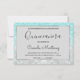 Convite Quinceanera RSVP Teal Blue Glitter Sparkle