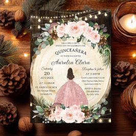 Convite Quinceanera Russo Blush Floresta Incêntrica Floral
