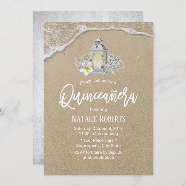 Convite Quinceanera Rustic Beach Starfish Vintage Lanterna (Frente/Verso)