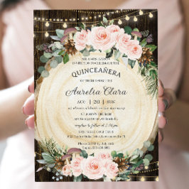 Convite Quinceañera Rustic Blush Floresta Encantada Floral