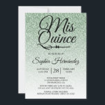 Convite Quinceañera Sage Green Glitter 15 Aniversário<br><div class="desc">Um convite de 15 anos, glamouroso, moderno e verde-sábio, design de Quinceañera, apresenta o texto "Mis Quince" na caligrafia manuscrita em preto. Convite de aniversário perfeito para uma Quinceañera glamourosa, perfeita para ela, a modista que ama padrões modernos, brilho, luxo e vidro. Desenvolvido exclusivamente para você pelo Happy Dolphin Studio....</div>