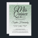 Convite Quinceañera Sage Green Glitter 15 Aniversário<br><div class="desc">Um convite de 15 anos, glamouroso, moderno e verde-sábio, design de Quinceañera, apresenta o texto "Mis Quince" na caligrafia manuscrita em preto. Convite de aniversário perfeito para uma Quinceañera glamourosa, perfeita para ela, a modista que ama padrões modernos, brilho, luxo e vidro. Desenvolvido exclusivamente para você pelo Happy Dolphin Studio....</div>