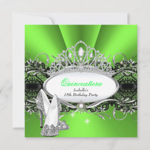 Convite QUINCEANERA Saltos Altos Tiara de Diamante Verde L