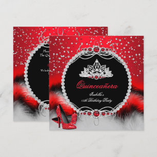 Convite Quinceanera Saltos de Glamour Pérola Vermelha 15 A