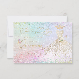 Convite Quinceanera Salva a Data Dourada Vestido Branco