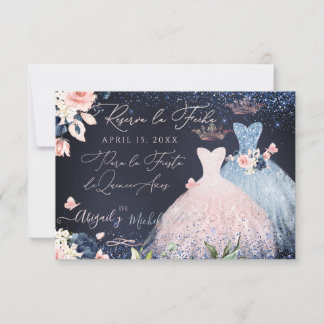 Convite Quinceanera Salva a Data Dusty Blue Gown