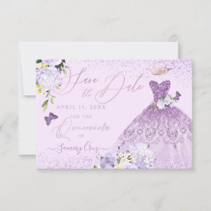 Convite Quinceanera Salva a Data Dusty Purple Gown