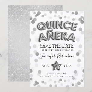 Convite Quinceañera Salve A Data De Silver Balões Glitter