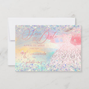 Convite Quinceanera Salve a Data Esfregando Vestido Rosa