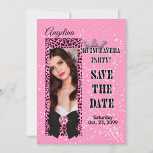 Convite Quinceanera Salve o Dia Impressão de Guepardo Rosa