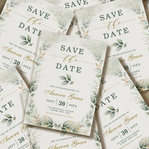 Convite Quinceanera Salve o Dia Verde Dourado Eucalipto