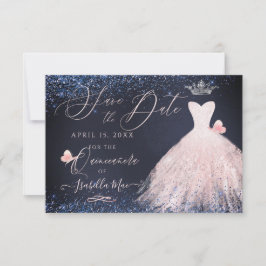 Convite Quinceanera Save Date Butterfly Blush Marinho
