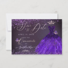 Convite Quinceanera Save Date Butterfly Ultra Violet Gown