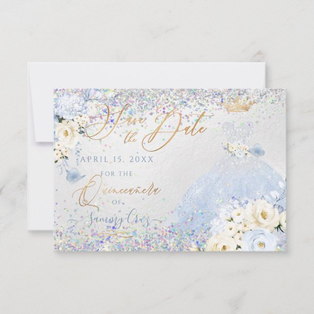 Convite Quinceanera Save Date Holographic Confetti (Frente)