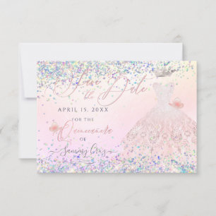 Convite Quinceanera Save Date Holographic Confetti Invita