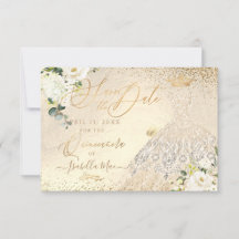 Quinceanera Save the Date Dourado Véu de Brilho Go