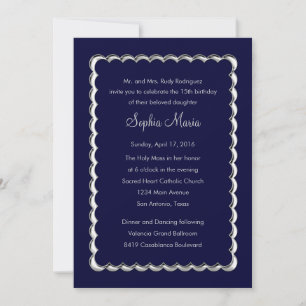 Convite Quinceanera Scallop Alterar Marinho Azul para Qual
