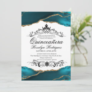 Convite Quinceañera Script Turquoise Agate 15
