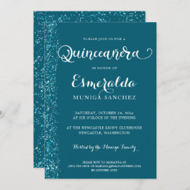 Convite Quinceanera Silver Azul-Teal Moderno