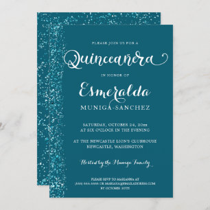 Convite Quinceanera Silver Azul-Teal Moderno