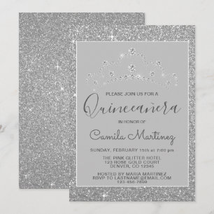 Convite Quinceanera Silver Glitter e Sparkle