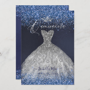 Convite Quinceanera Silver Glitter Gown