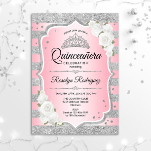 Convite Quinceanera Silver Rosa Esmagada