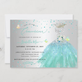 Convite Quinceanera Silver Turquoise Quinceanera
