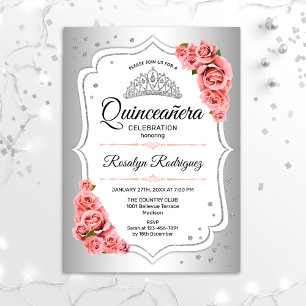 Convite Quinceanera - Silver White Blush - Rosa
