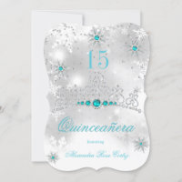 Quinceanera Silver White Teal Blue Pearl Floco de 