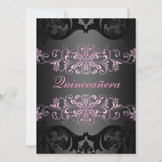 Convite Quinceañera Snow Flake Damask Birthday Convide (Frente)