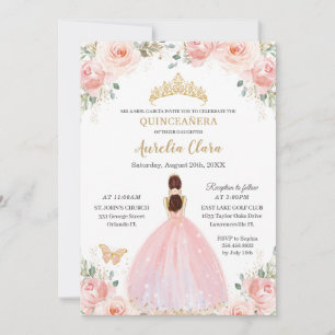 Convite Quinceañera Soft Blush Borboletas Florais Princesa