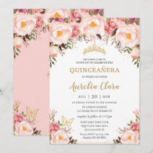 Quinceañera Soft Blush Floral Dourada Tiara Butter