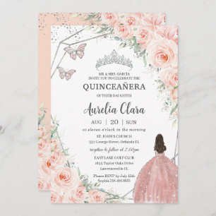 Convite Quinceañera Soft Blush Rosas Florais