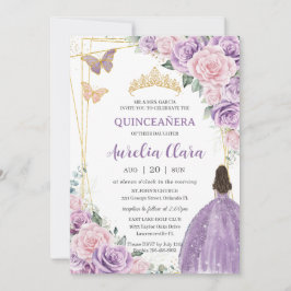 Convite Quinceañera Soft Purple Lilac Pink Princesa Floral