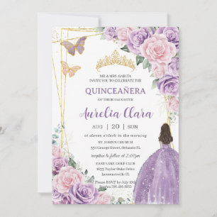 Convite Quinceañera Soft Purple Lilac Pink Princesa Floral