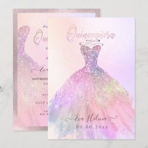 Convite Quinceañera, Sparkle Gown, Cotton Candy