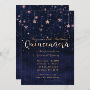 Convite Quinceañera Starry Night Purple e Dourado Whimsic
