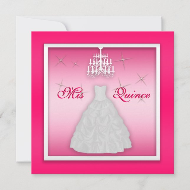 Convite Quinceanera Suspensa, Branco Rosa Quente (Frente)