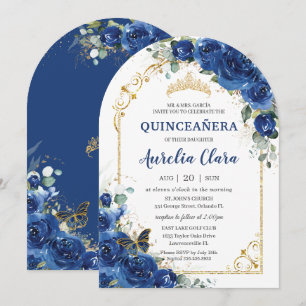 Convite Quinceañera Sweet 16 Arca Floral Real Azul